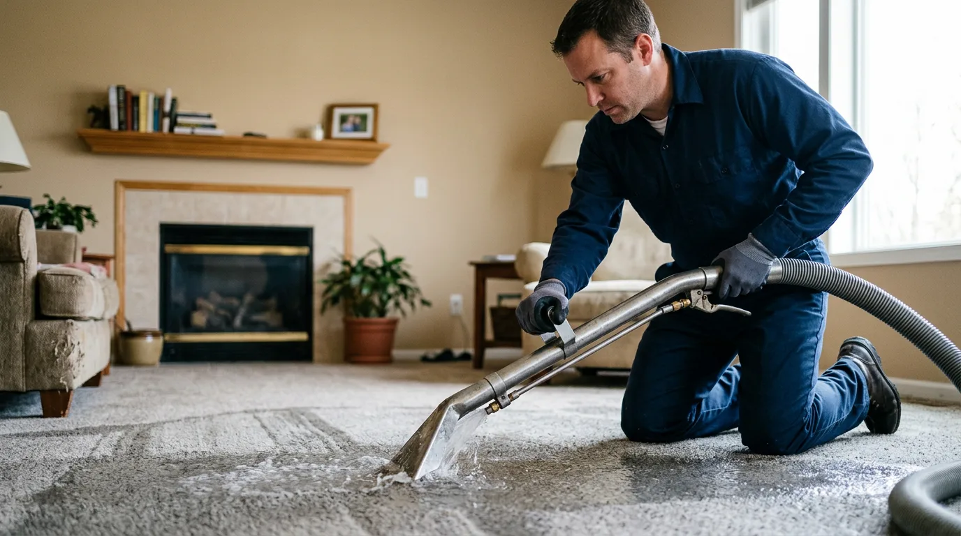 Water damage restoration technician working near Emmett, MI